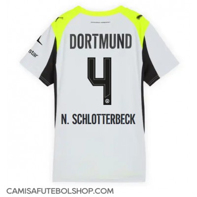 Camisa de time de futebol Borussia Dortmund Nico Schlotterbeck #4 Replicas 2º Equipamento Feminina 2025-26 Manga Curta Camisa de time de futebol Borussia Dortmund Nico Schlotterbeck #4 Replicas 2º Equipamento Feminina 2025-26 Manga Curta